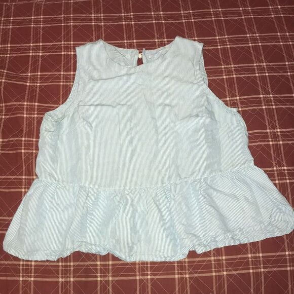 3/$15 Elisabeth grace thin Striped blue sleeveless top peplum keyhole size XL - Picture 1 of 8
